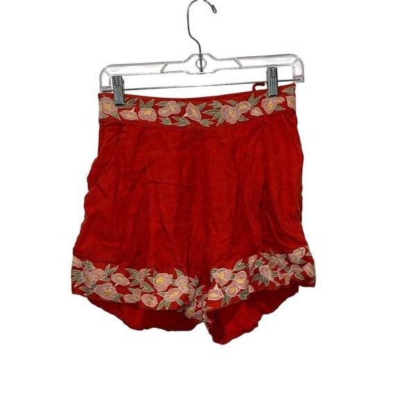 Carolina K Red Floral Embroidered High-Waisted Shorts Women's Size XS - Picture 1 of 7